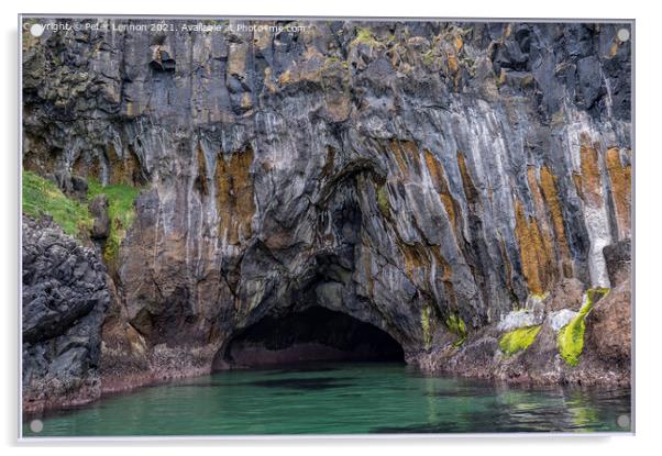 Carrickarede Caves Acrylic by Peter Lennon