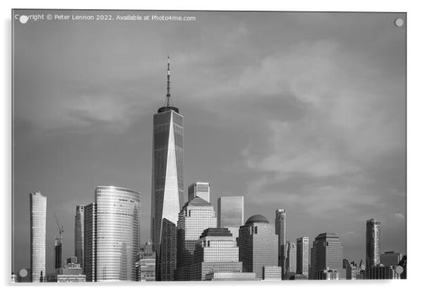 Manhattan Skyline in mono Acrylic by Peter Lennon