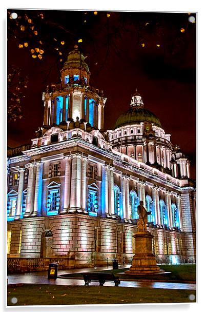 Blue Belfast City Hall Acrylic by Peter Lennon