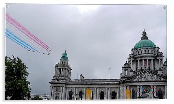 Red  Arrows over Belfast City Acrylic by Peter Lennon