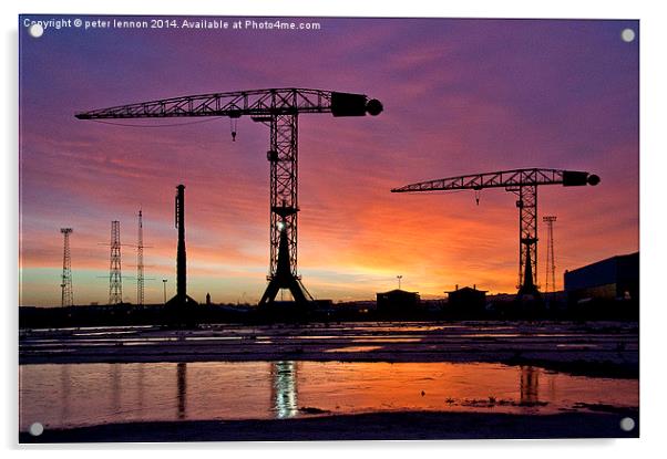  Belfast Docks Sunrise Acrylic by Peter Lennon
