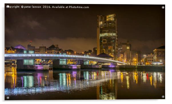 Lights Over The Lagan Acrylic by Peter Lennon