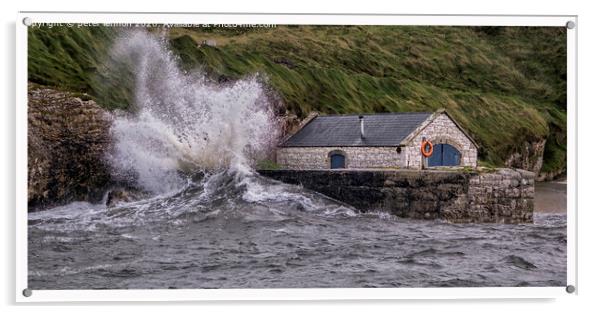 Ballintoy Harbour Storm Acrylic by Peter Lennon
