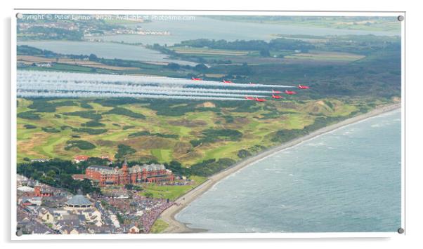 Red Arrows Over Slieve Donard Hotel Acrylic by Peter Lennon