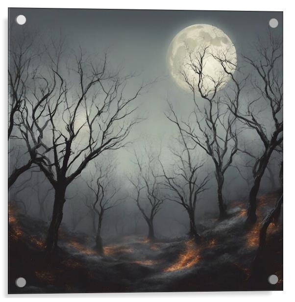 Spooky Trees In Moonlight Acrylic by Anne Macdonald