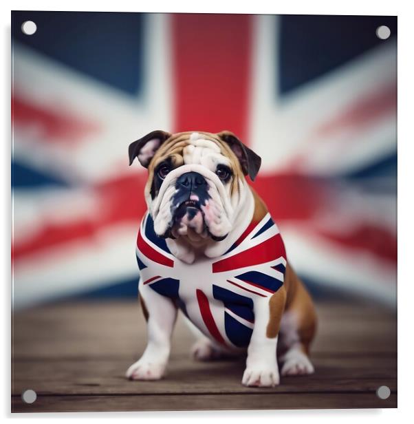 Union Flag and British Bulldog Acrylic by Anne Macdonald