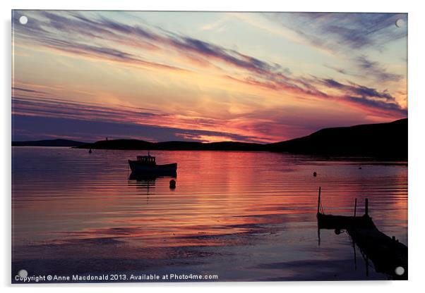 Boat In Sunset At Trondra, Shetland. Acrylic by Anne Macdonald