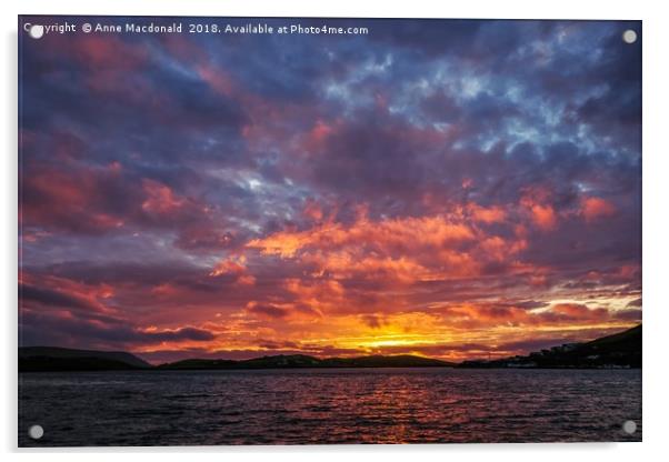 Fiery Sunset From Burn Beach, Scalloway, Shetland. Acrylic by Anne Macdonald