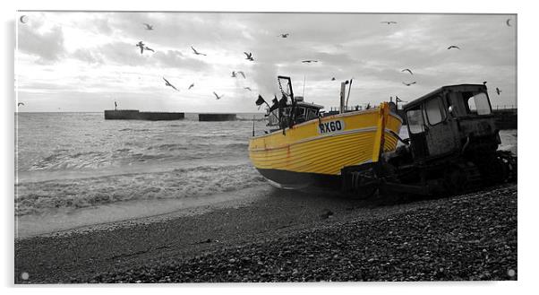 Yellow Boat Acrylic by Georgie Lilly