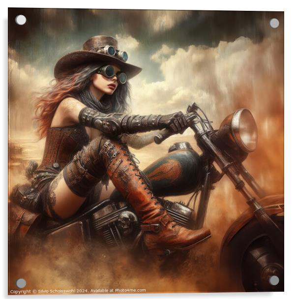Steampunk Biker Girl Acrylic by Silvio Schoisswohl