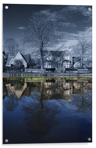 Biddestone Village Pond Acrylic by Simon Cadby