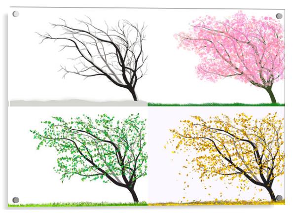 Tree in All Seasons Acrylic by Christine Kerioak