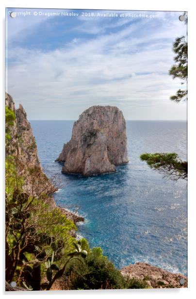Faraglioni rock on Capri island, Italy.  Acrylic by Dragomir Nikolov