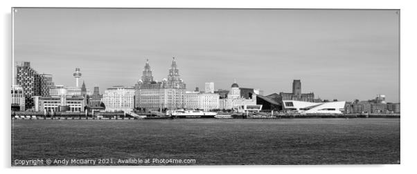 Liverpool Waterfront B&W pano Acrylic by Andy McGarry