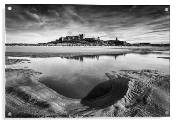 Bamburgh Castle Black & White Acrylic by Andy McGarry