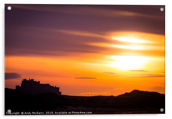 Bamburgh Castle Sunset Acrylic by Andy McGarry