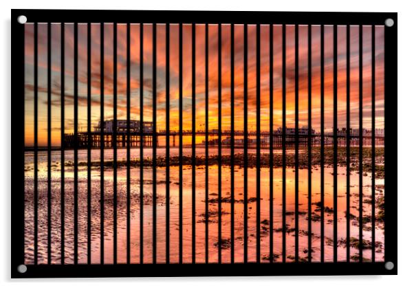 Worthing Pier Sunset Acrylic by Malcolm McHugh