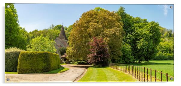 Findon Village Church amongst the Spring Greens Acrylic by Malcolm McHugh