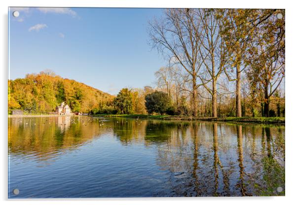 Autumn colours and reflections - Swanbourne Lake,  Acrylic by Malcolm McHugh