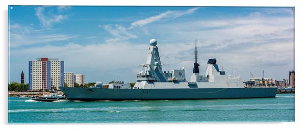 HMS Duncan leaving Portsmouth Acrylic by Malcolm McHugh