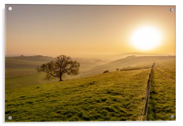 Misty South Downs Way Acrylic by Malcolm McHugh