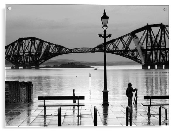 Boy and bridge Acrylic by Edward Burns