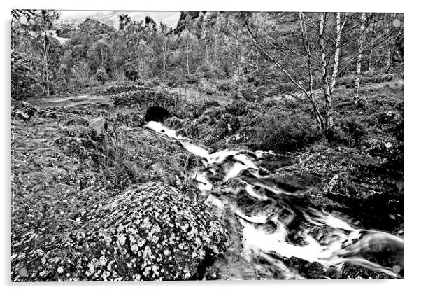 Ashness Bridge Lake District Monochrome  Acrylic by Martyn Arnold