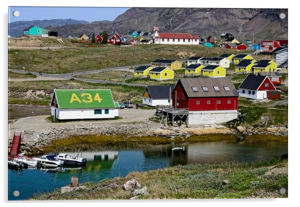 Coloured Houses in Narsaq Town Southern Greenland Acrylic by Martyn Arnold