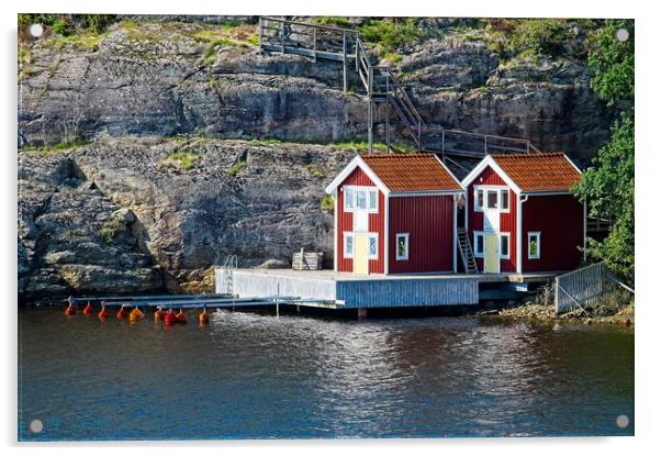 Boathouses on Orust Island in Western Sweden Acrylic by Martyn Arnold