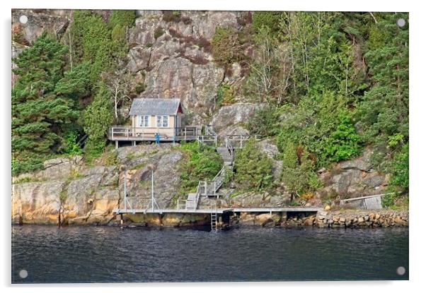 Boathouse Amongst the Rocks - Sweden Acrylic by Martyn Arnold