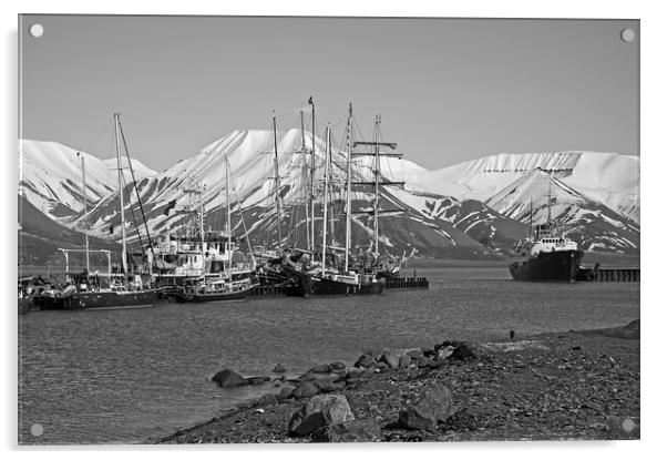 Longyearbyen Harbour Svalbard Monochrome Acrylic by Martyn Arnold