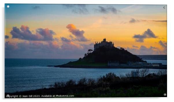St Michaels Mount Sunset Acrylic by Jean Gill