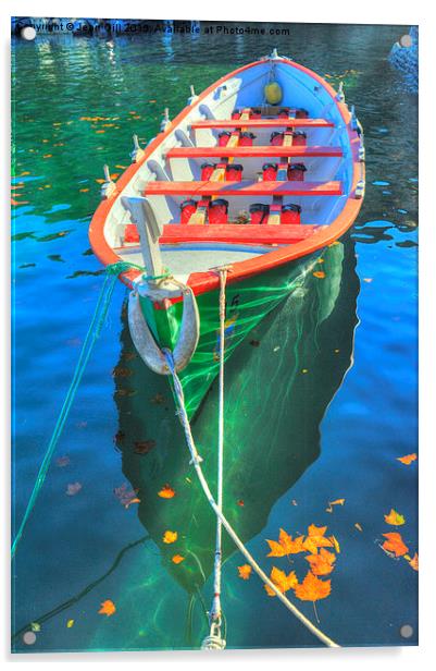 Dinghy and autumn leaves Acrylic by Jean Gill