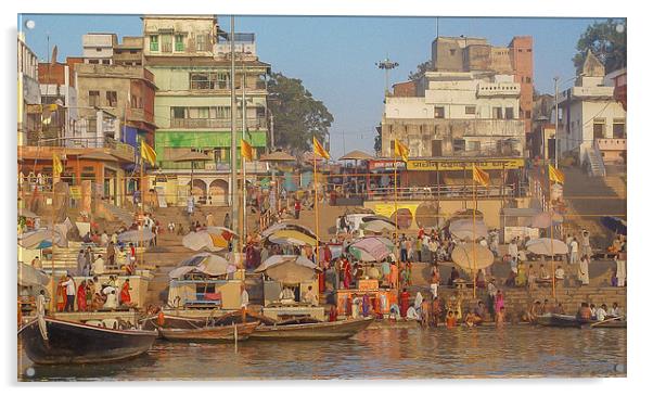 Early morning on the banks of the Ganges Acrylic by colin chalkley
