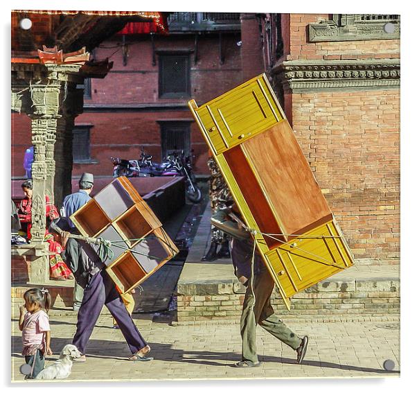 Transporting office equiment in Nepal Acrylic by colin chalkley
