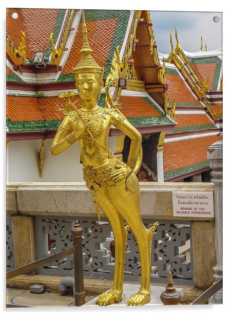 Grand Palace Golden Kinnari Statue Acrylic by colin chalkley