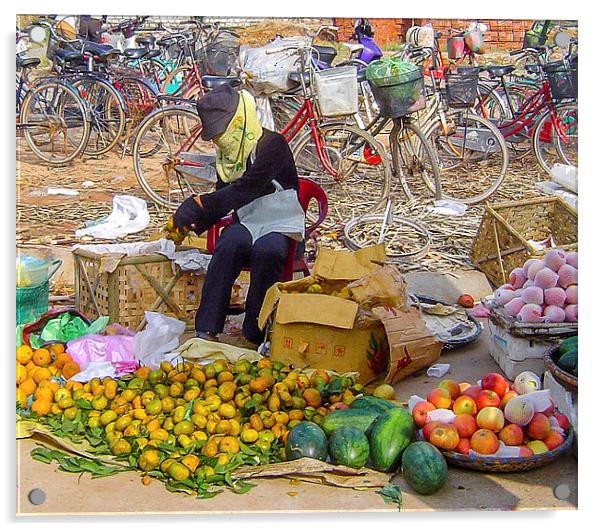 Bicycles and Fruit Acrylic by colin chalkley