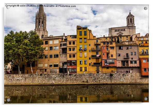  View Across the River Onyar in Girona, Spain Acrylic by colin chalkley