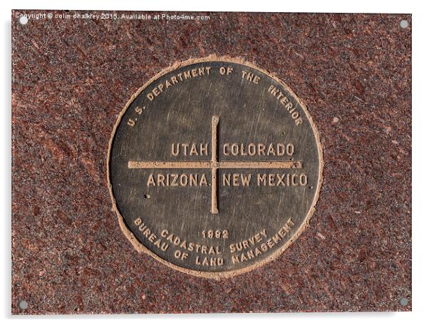 Four Corners Monument  Plaque USA Acrylic by colin chalkley
