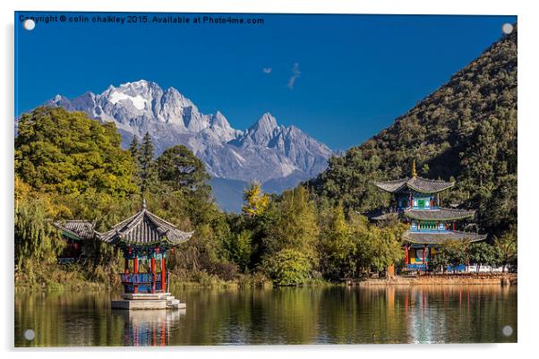 Black Dragon Lake Pagodas - Lijiang, China Acrylic by colin chalkley