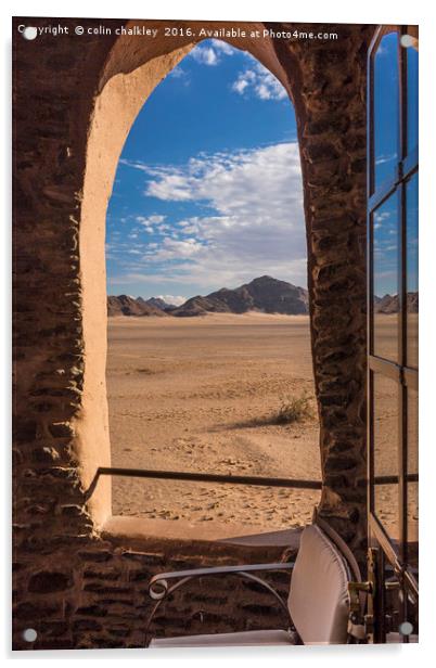 View on to the Namib Desert from Le Mirage Resort Acrylic by colin chalkley