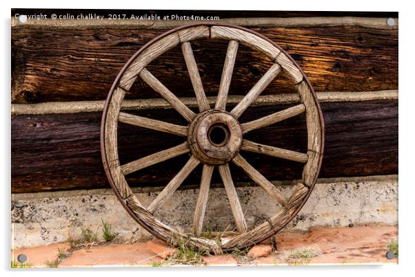 Old Wagon Wheel - Cody, Wyoming Acrylic by colin chalkley