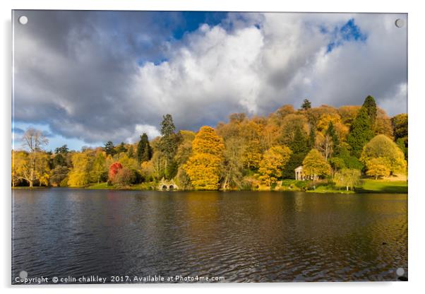 Majestic Autumnal Reflections at Stourhead Gardens Acrylic by colin chalkley