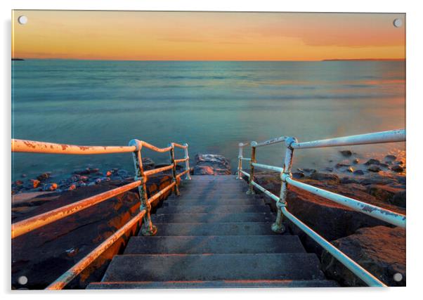 Handrail at Aberavon beach Acrylic by Leighton Collins