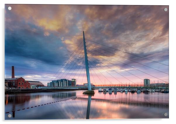 Swansea marina and Millennium bridge Acrylic by Leighton Collins