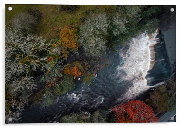 The weir on the river Twrch by drone Acrylic by Leighton Collins