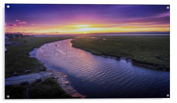 Loughor estuary sunset Acrylic by Leighton Collins