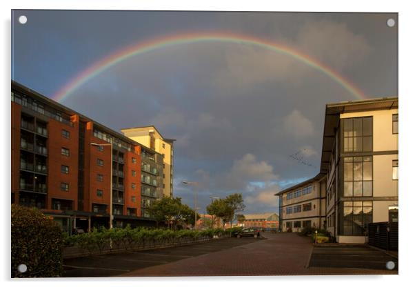 A rainbow over Swansea Acrylic by Leighton Collins