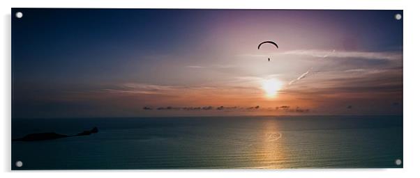Paragliding over Worms Head Acrylic by Leighton Collins