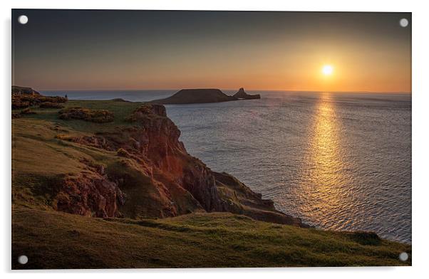  Sunset at Worms head rhossili bay Acrylic by Leighton Collins
